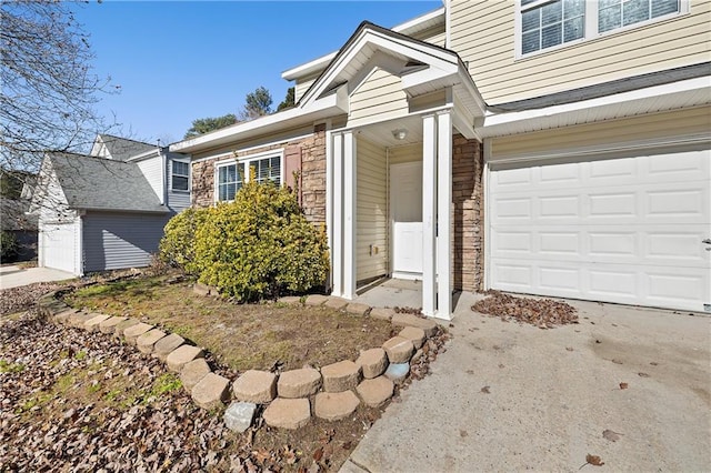 entrance to property with stone siding