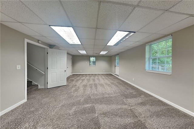 1011 Darvin Ln NW, Kennesaw, GA 30144 - basement featuring a paneled ceiling, carpet, and stairs