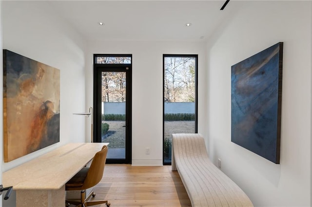 office space with light wood-type flooring