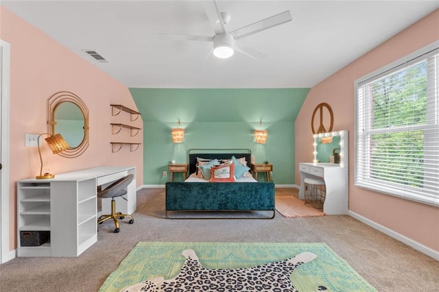 bedroom featuring baseboards, carpet flooring, and visible vents