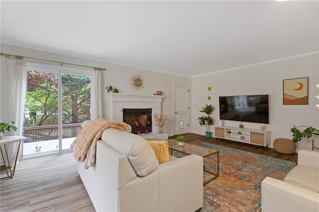 1995 Raleigh Tavern Dr, Roswell, GA 30076 - living area featuring wood finished floors, ornamental molding, a brick fireplace, and baseboards