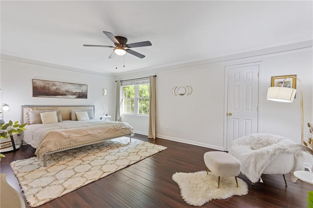 1995 Raleigh Tavern Dr, Roswell, GA 30076 - bedroom with ornamental molding, dark wood-style floors, baseboards, and a ceiling fan