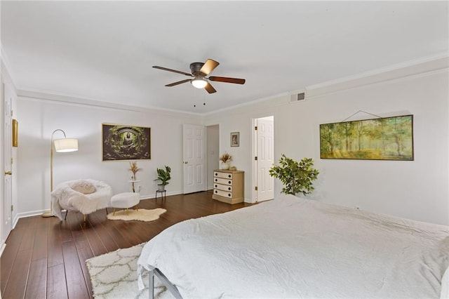 1995 Raleigh Tavern Dr, Roswell, GA 30076 - bedroom with ornamental molding, dark wood-style floors, baseboards, and ceiling fan