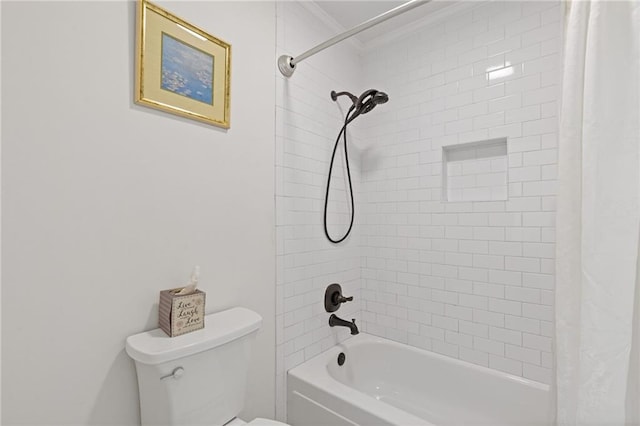 1995 Raleigh Tavern Dr, Roswell, GA 30076 - full bathroom featuring ornamental molding, shower / bath combination with curtain, and toilet