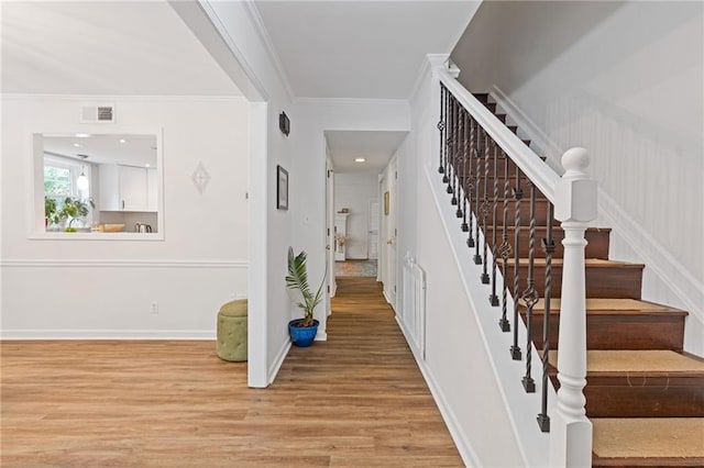 1995 Raleigh Tavern Dr, Roswell, GA 30076 - stairs with wood finished floors, ornamental molding, and baseboards