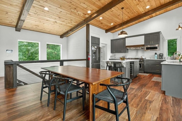 897 Faraday Dr, Ellijay, GA 30540 - dining space featuring wooden ceiling, healthy amount of natural light, dark wood-style floors, and recessed lighting