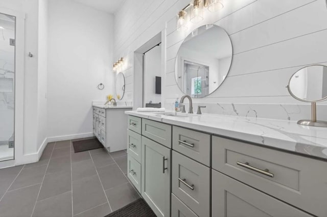 897 Faraday Dr, Ellijay, GA 30540 - full bath featuring vanity, tile patterned floors, and a stall shower