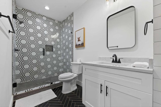 897 Faraday Dr, Ellijay, GA 30540 - bathroom with a shower stall, vanity, and recessed lighting