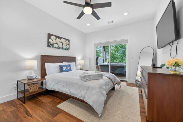 897 Faraday Dr, Ellijay, GA 30540 - bedroom with access to outside, wood finished floors, recessed lighting, and a ceiling fan