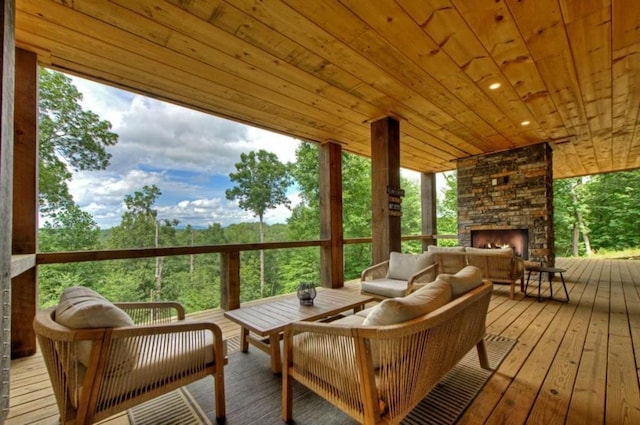 897 Faraday Dr, Ellijay, GA 30540 - wooden deck featuring an outdoor living space with a fireplace