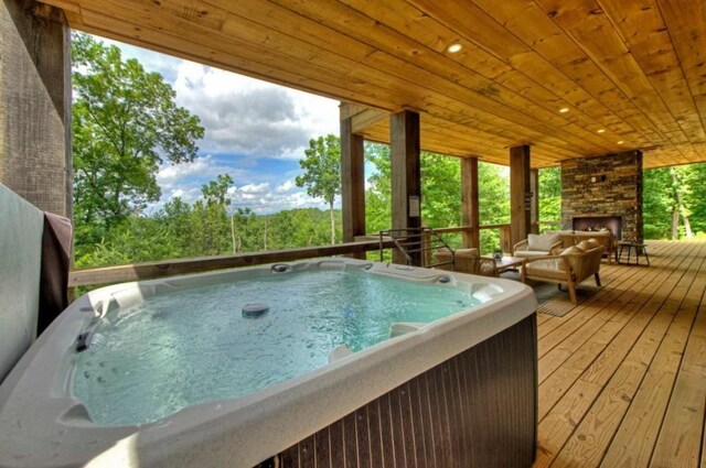 897 Faraday Dr, Ellijay, GA 30540 - wooden deck featuring an outdoor living space with a fireplace