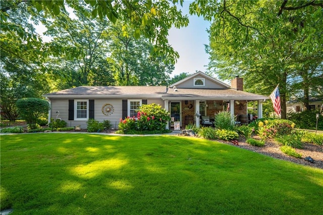 4442 Academy St, Acworth, GA 30101 - view of front facade featuring a chimney, a front yard, and a porch