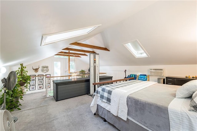 4442 Academy St, Acworth, GA 30101 - carpeted bedroom with a skylight, an AC wall unit, and vaulted ceiling