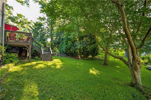4442 Academy St, Acworth, GA 30101 - view of green lawn with stairs and a deck