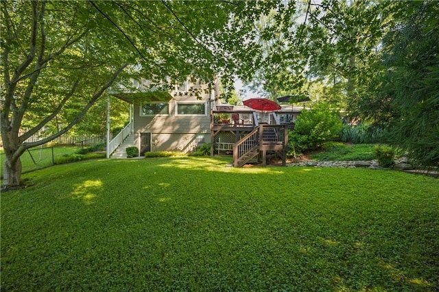 4442 Academy St, Acworth, GA 30101 - view of grassy yard featuring stairway and a deck