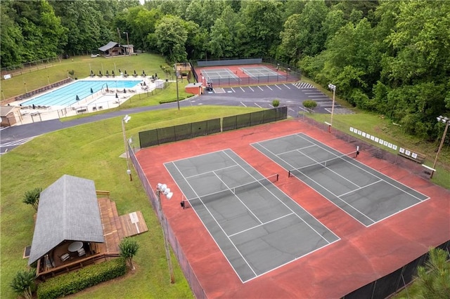 3105 Sumac Dr, Atlanta, GA 30360 - bird's eye view of a pool and a heavily wooded area