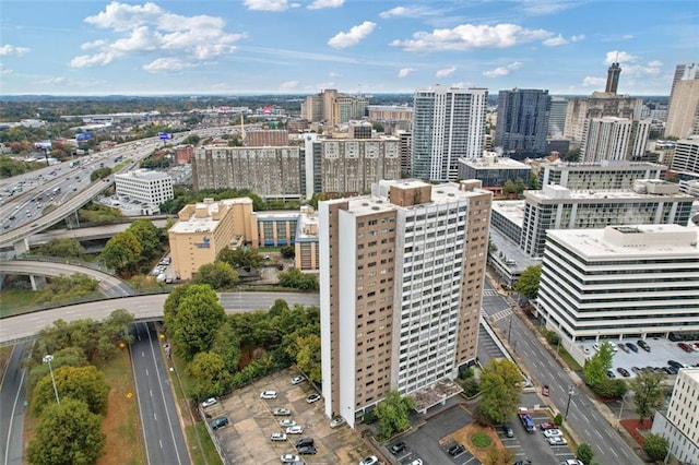 bird's eye view with a city view