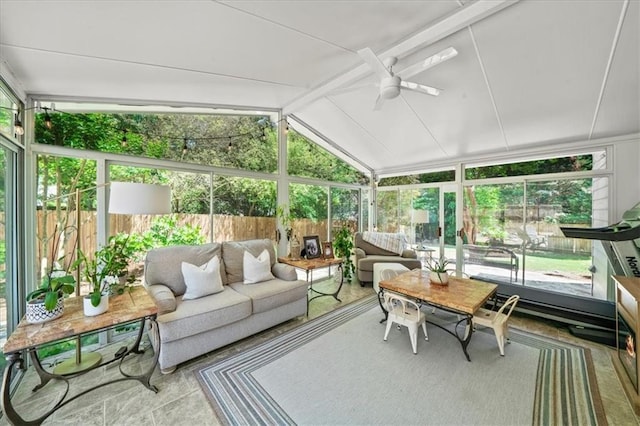 230 Bristol Stone Ct, Johns Creek, GA 30005 - sunroom / solarium with outdoor lounge area, ceiling fan, and lofted ceiling