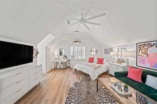 230 Bristol Stone Ct, Johns Creek, GA 30005 - bedroom featuring wood finished floors, lofted ceiling, ceiling fan, and baseboards