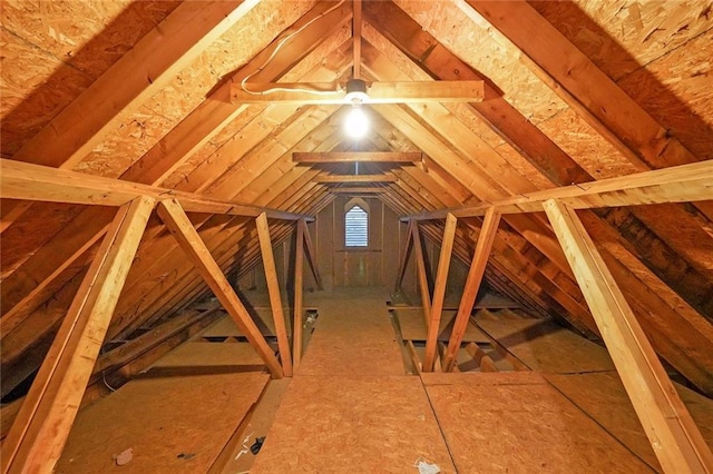 view of unfinished attic