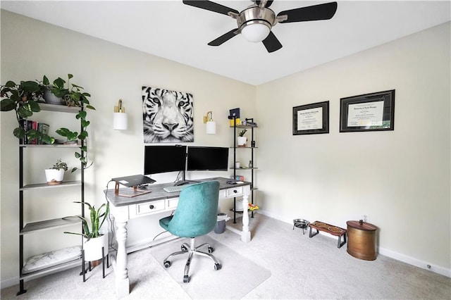 3320 Goldmist Dr, Buford, GA 30519 - carpeted home office featuring a ceiling fan and baseboards