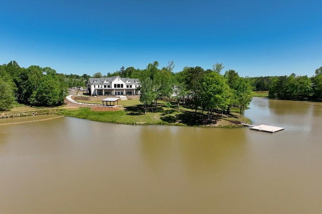 view of water feature with a dock