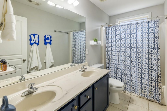 full bath featuring toilet, tile patterned flooring, a sink, and visible vents