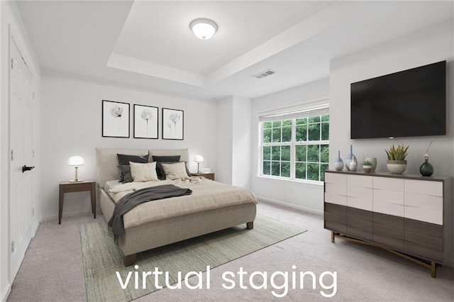651 Coligny Ct, Atlanta, GA 30350 - bedroom with light carpet and a tray ceiling