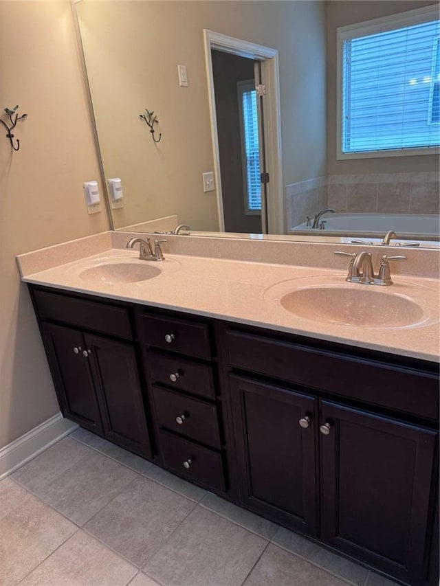 3622 Foxtrot Trl NW, Kennesaw, GA 30144 - full bath featuring double vanity, tile patterned flooring, healthy amount of natural light, and a bath