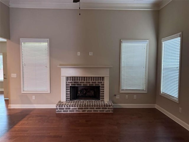 3622 Foxtrot Trl NW, Kennesaw, GA 30144 - unfurnished living room with wood finished floors, ornamental molding, baseboards, and a fireplace