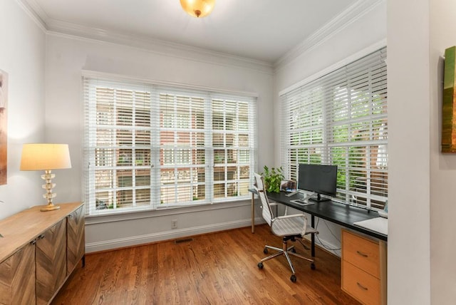 1227 Parkside Village Dr NW, Marietta, GA 30060 - office area with wood finished floors, baseboards, and crown molding
