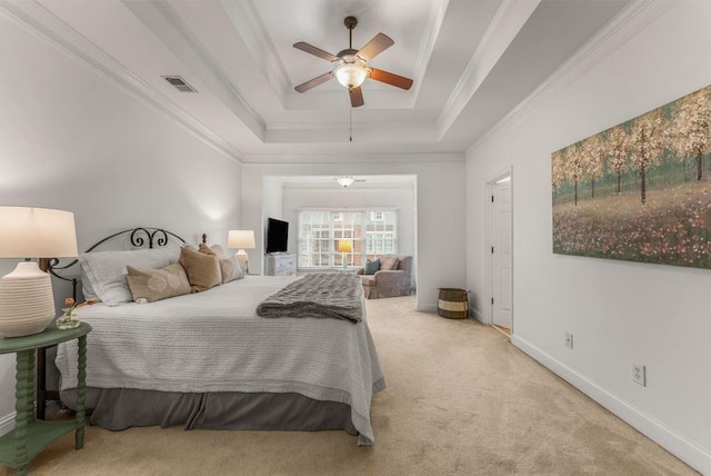 1227 Parkside Village Dr NW, Marietta, GA 30060 - carpeted bedroom featuring ornamental molding, a raised ceiling, ceiling fan, and baseboards