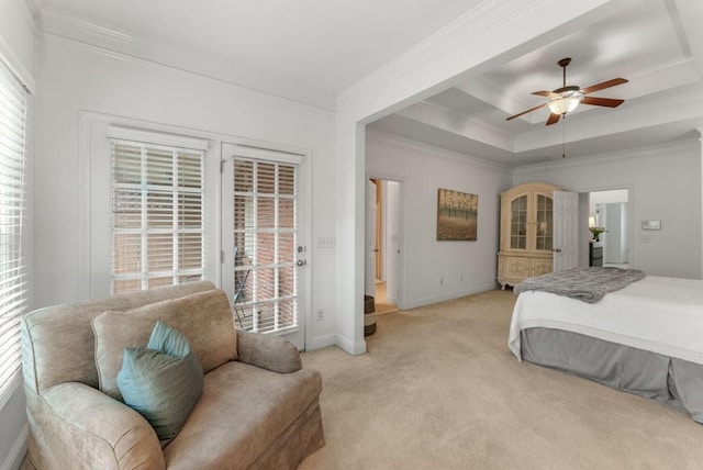 1227 Parkside Village Dr NW, Marietta, GA 30060 - bedroom featuring access to exterior, light carpet, crown molding, multiple windows, and baseboards