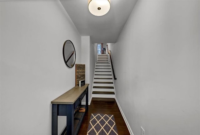 stairs with hardwood / wood-style flooring