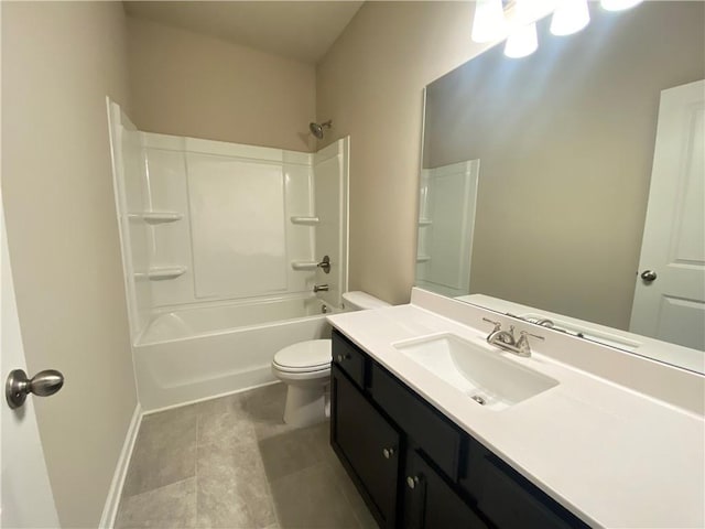 full bathroom with toilet, bathing tub / shower combination, and vanity