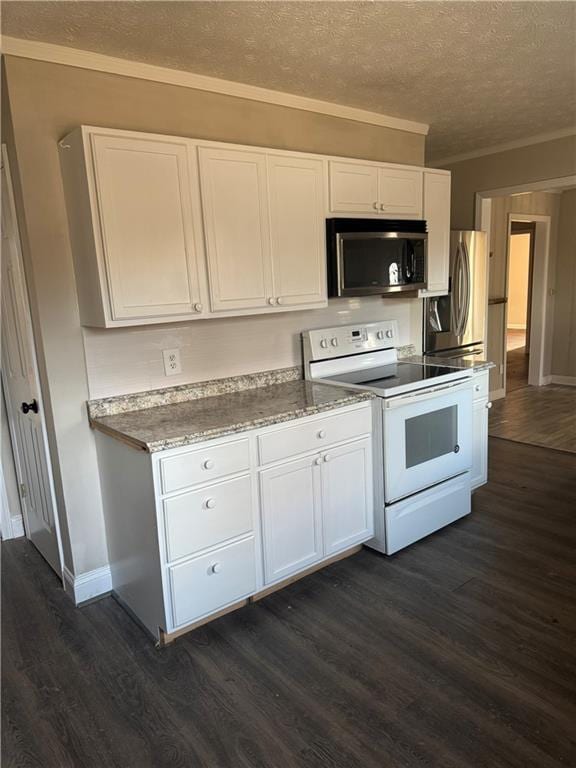 kitchen featuring white cabinets, dark hardwood / wood-style flooring, and electric stove