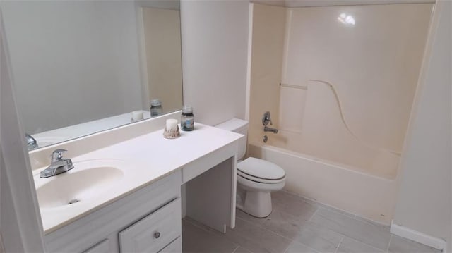 full bathroom featuring toilet, tile patterned floors, tub / shower combination, and vanity