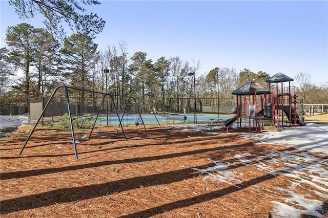 view of playground featuring tennis court