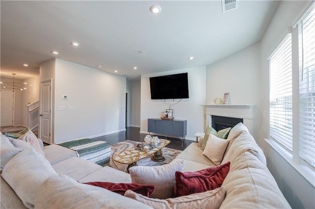 living room with hardwood / wood-style flooring