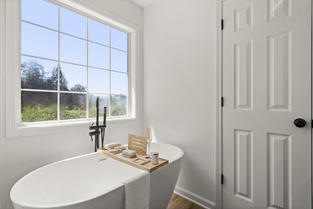 office space with hardwood / wood-style floors and a healthy amount of sunlight