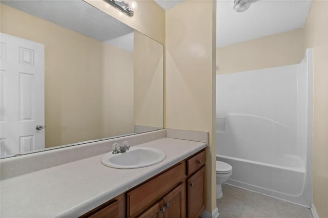 full bathroom featuring shower / bath combination, vanity, and toilet