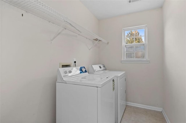 washroom with laundry area, baseboards, and separate washer and dryer