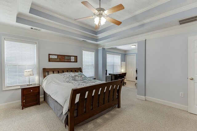 6485 Flowery Way, Flowery Branch, GA 30542 - bedroom featuring a raised ceiling, ornamental molding, light colored carpet, and baseboards
