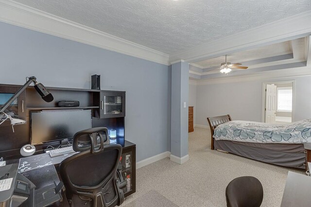 6485 Flowery Way, Flowery Branch, GA 30542 - bedroom featuring crown molding, a desk, carpet floors, baseboards, and a textured ceiling