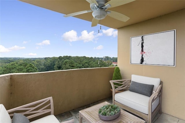 balcony with ceiling fan