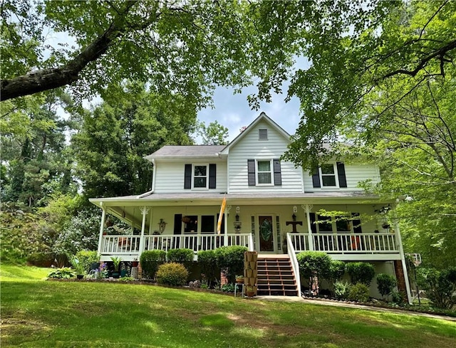4114 Falcon Shores Ct NW, Acworth, GA 30101 - view of front facade with stairs, a porch, a front yard, and view of scattered trees