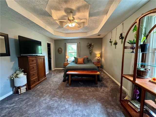 4114 Falcon Shores Ct NW, Acworth, GA 30101 - bedroom featuring a raised ceiling, a textured ceiling, and dark carpet