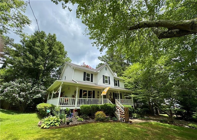 4114 Falcon Shores Ct NW, Acworth, GA 30101 - farmhouse featuring covered porch, a front lawn, and stairway