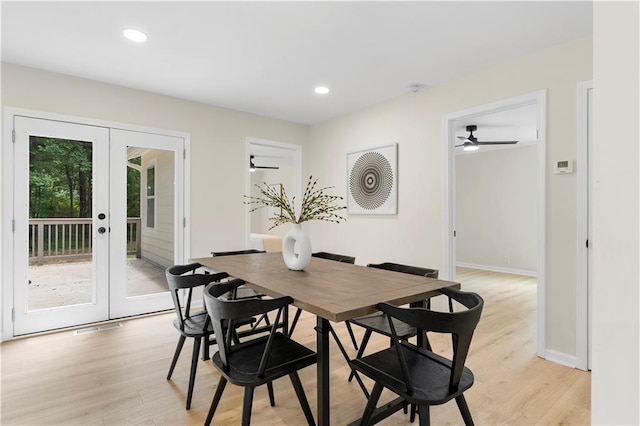 1980 Oakdale Ct SE, Smyrna, GA 30082 - dining area featuring french doors, ceiling fan, light wood finished floors, baseboards, and recessed lighting