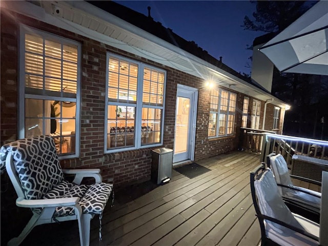 view of deck at night